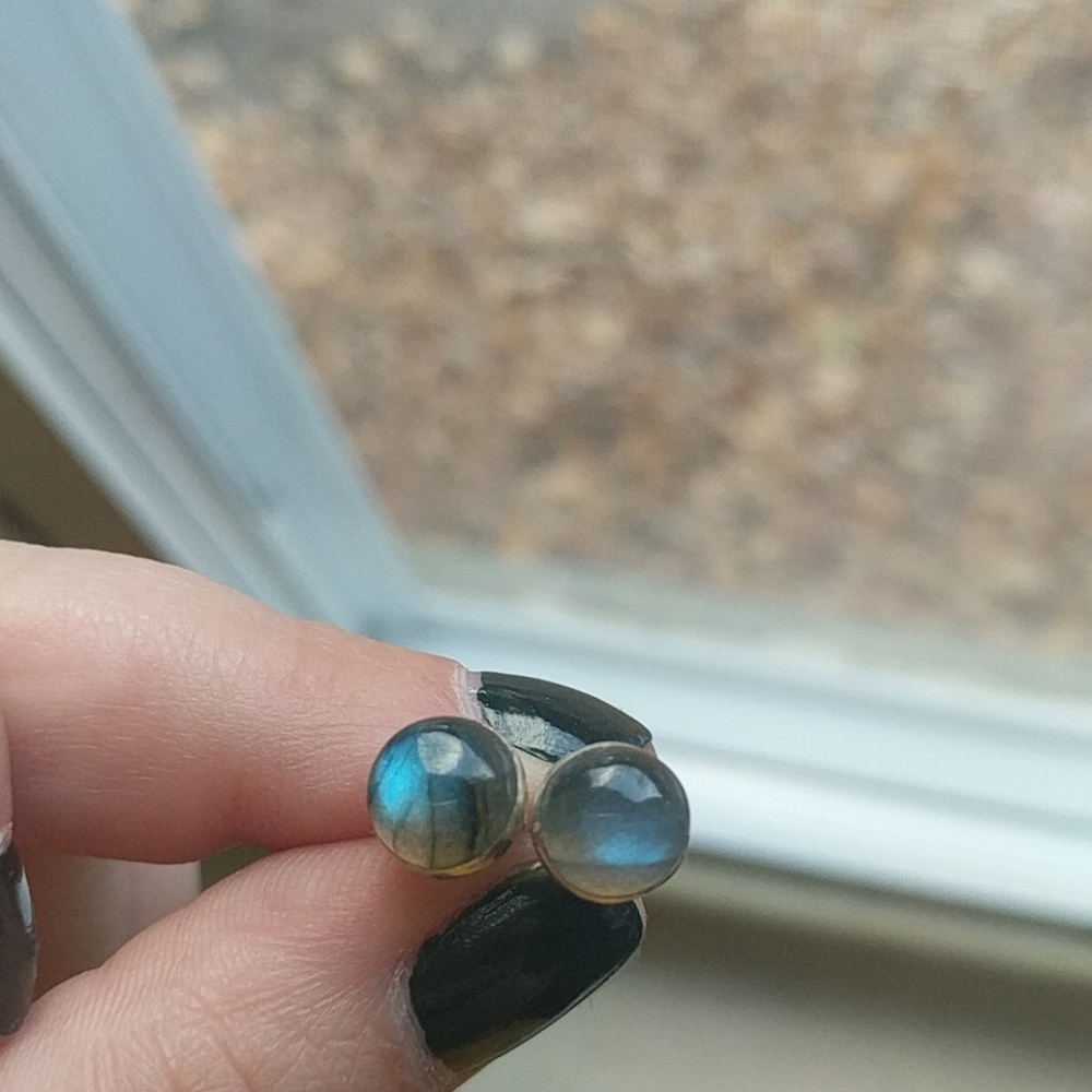 Sterling Silver Labrodorite Studs.
